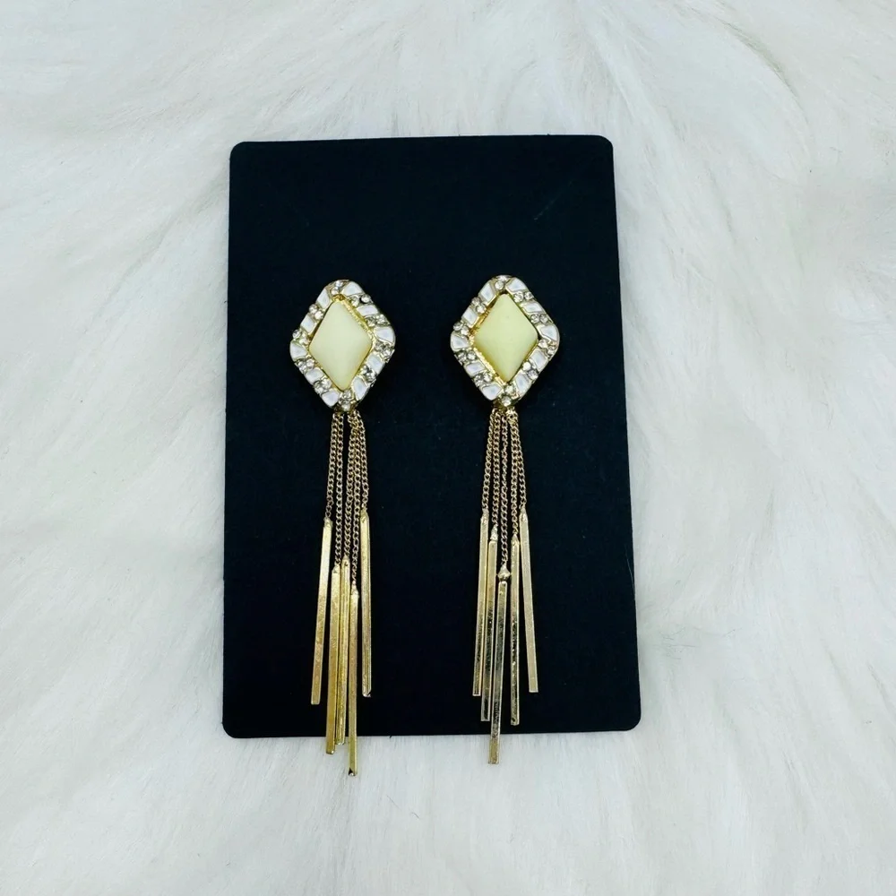 Long Dangling Statement w/ Rhinestone earrings